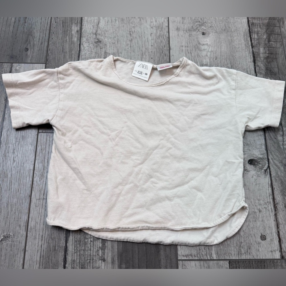Zara Girls Neutral Short Tee Sleeve T-Shirt Crew White Ivory 9-12 months